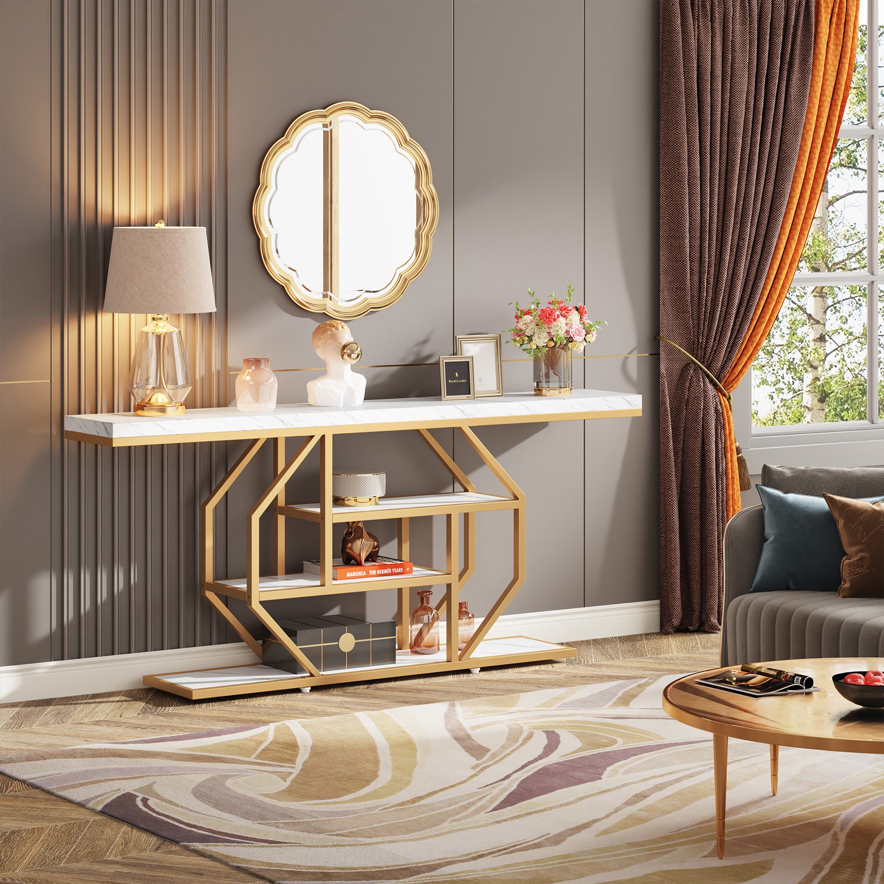 70.9" Console Table, 4-Tier Entryway Table